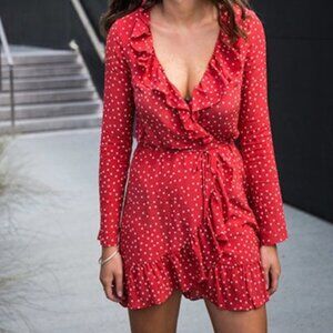 Realisation Par Red Polka Dot Long Sleeve Dress